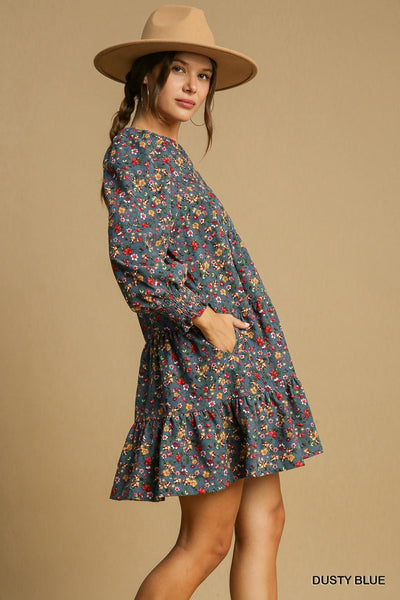 Dusty Blue Floral Dress