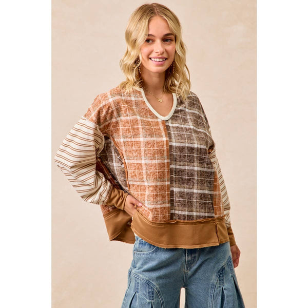 PLAID AND STRIPE MIX AND MATCH TOP