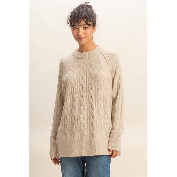 Crew Neck Cable Knit Sweater Pullover