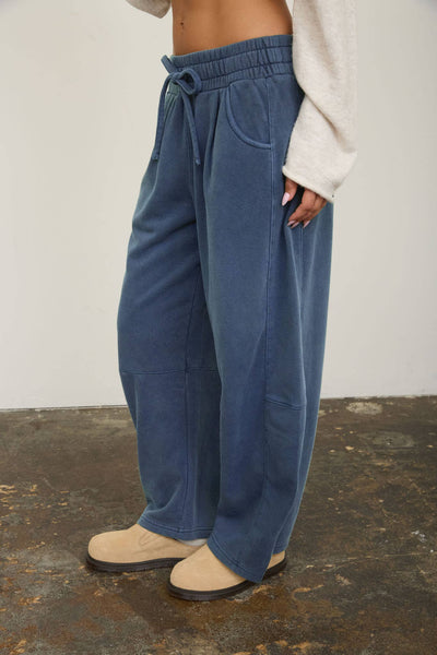 SMOCKED WAIST BARREL LEG SWEATPANTS
