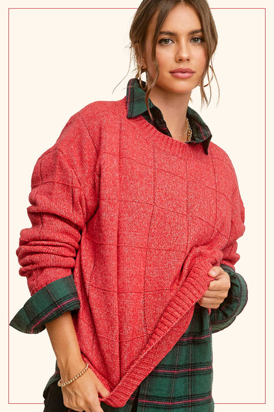 Loose Fit Windowpane Patterned Sweater