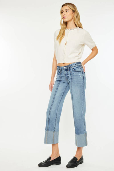 MID RISE CROPPED WIDE LEG JEANS-