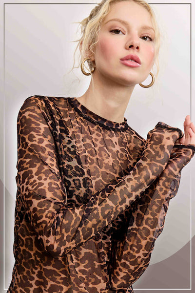 Semi Sheer Leopard Printed Top