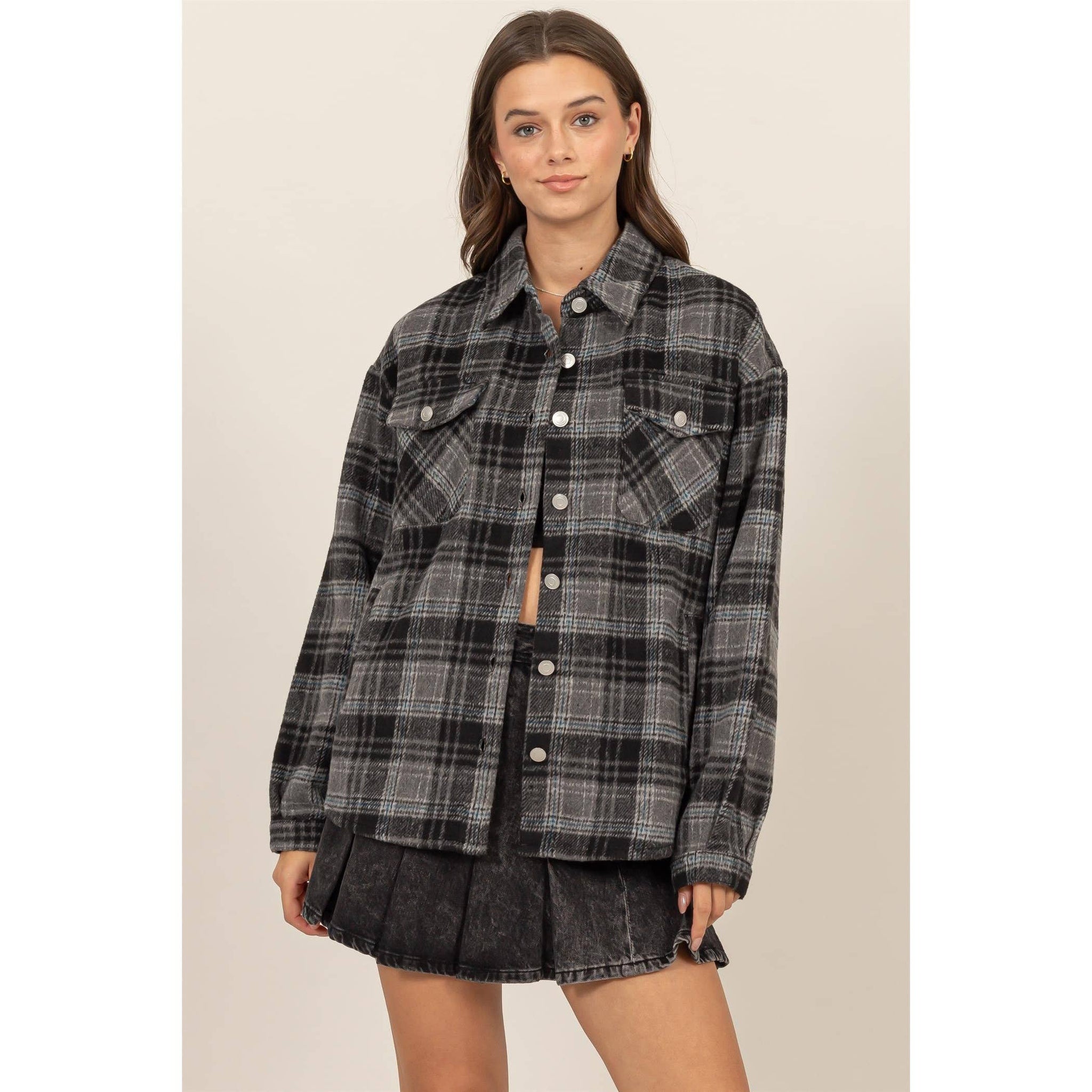 Plaid Shacket With Pockets