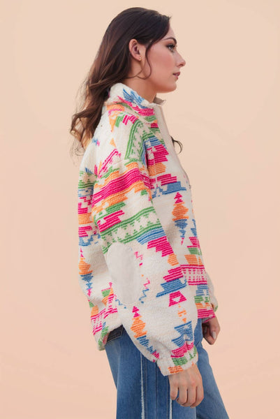 Half Zip Up Aztec Fleece Top