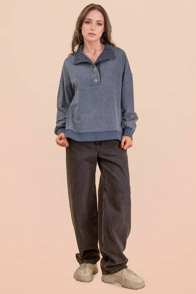 Mock Neck Mineral Washed Top