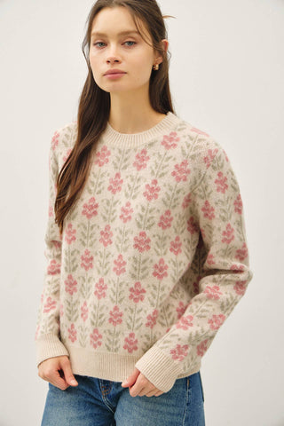 VINTAGE FLORAL JAQUARD SWEATER TOP