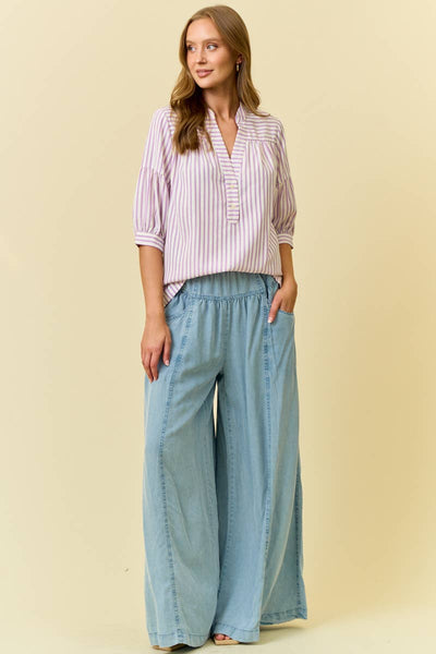 STRIPED PUFF SLEEVE PULLOVER TOP