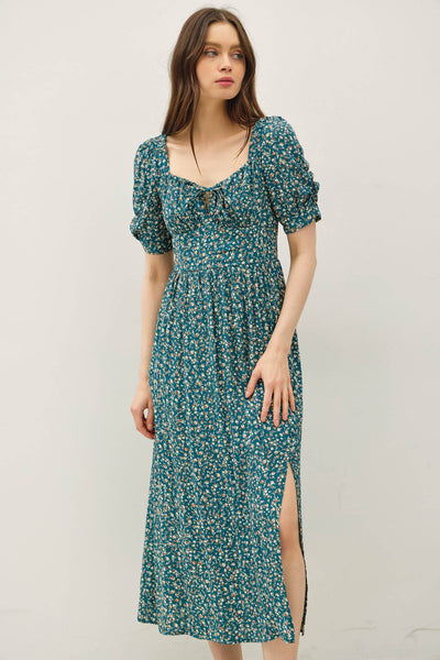 RUCHED BUST DRESS WITH VOLUME SLEEVES