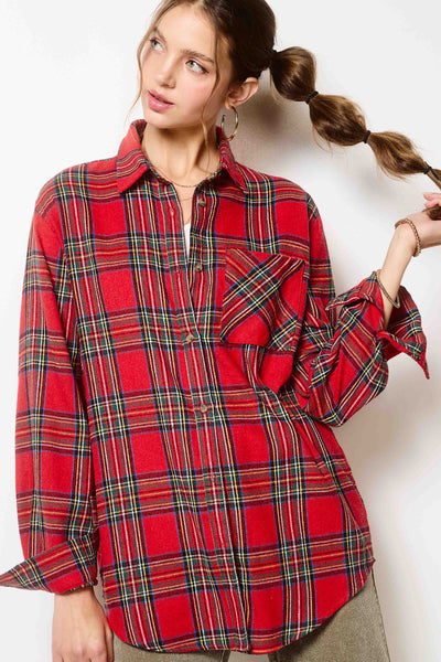 Loose Fit Button Down Soft Fabric Plaid Shirts