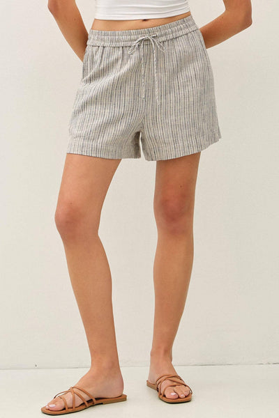 LINEN BLEND STRIPED PULL ON SHORTS