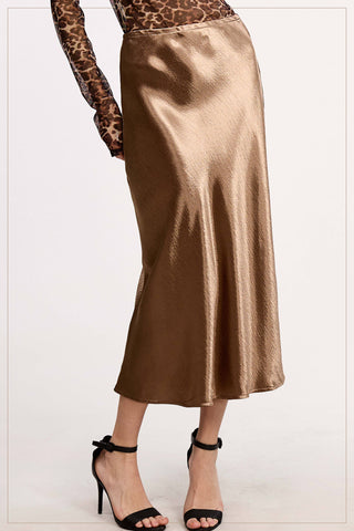 High-Waisted Midi Length Satin Effect Solid Skirt