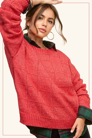 Loose Fit Windowpane Patterned Sweater
