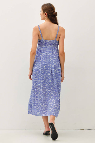 PRINTED BLUE MIDI SUNDRESS