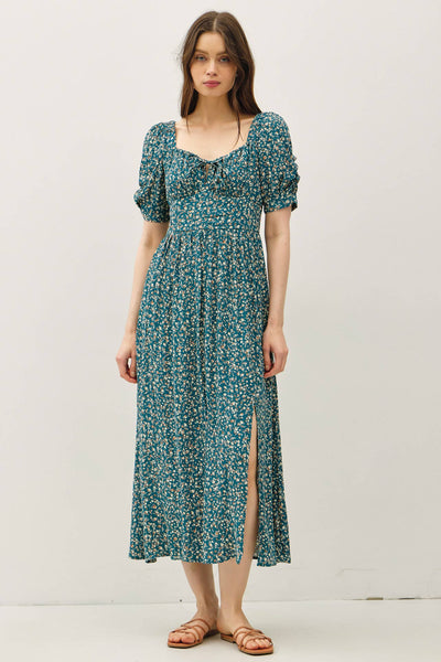 RUCHED BUST DRESS WITH VOLUME SLEEVES