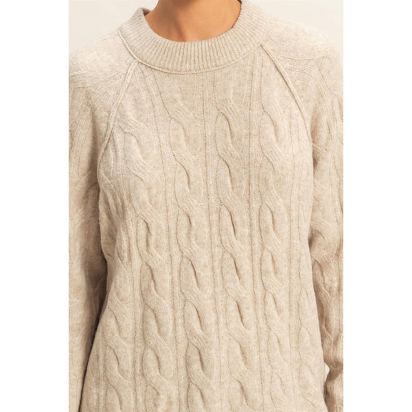 Crew Neck Cable Knit Sweater Pullover