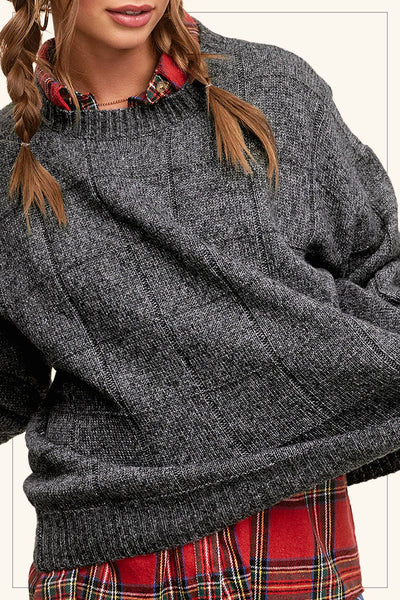 Loose Fit Windowpane Patterned Sweater
