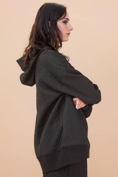 Oversized Cable Textured Hoodie Top