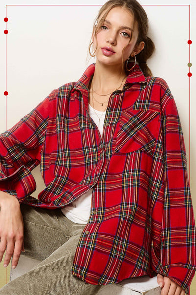 Loose Fit Button Down Soft Fabric Plaid Shirts