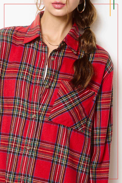 Loose Fit Button Down Soft Fabric Plaid Shirts