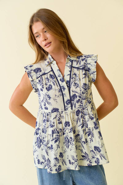 RUFFLE SHORT SLEEVE TIERED BLOUSE