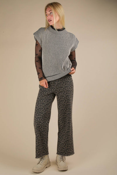 Two Tone Ribbed Knit Sweater Vest