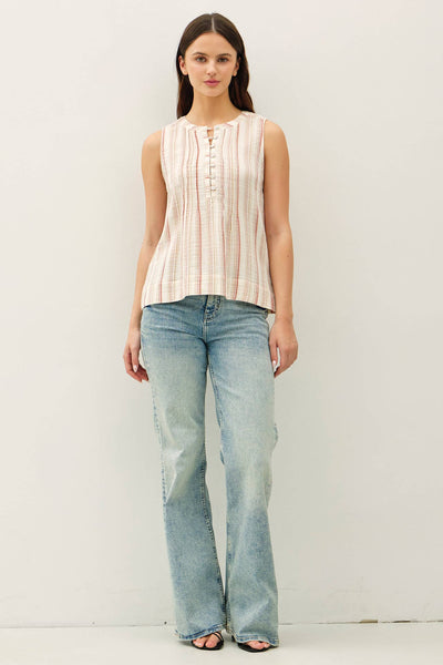 STRIPED GAUZE WOVEN TANK TOP