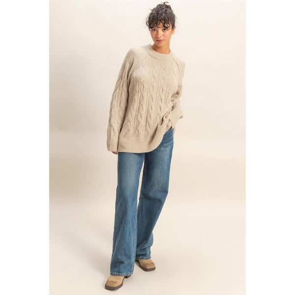 Crew Neck Cable Knit Sweater Pullover