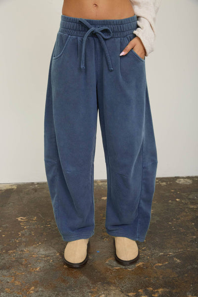 SMOCKED WAIST BARREL LEG SWEATPANTS