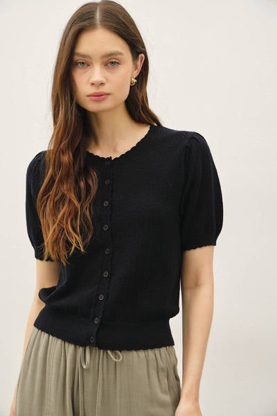 POINTELLE SHORT SLEEVE CARDIGAN