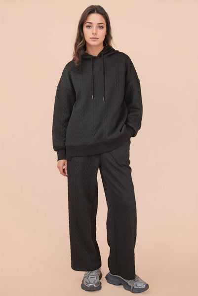 Oversized Cable Textured Hoodie Top