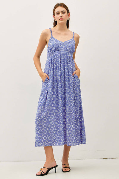 PRINTED BLUE MIDI SUNDRESS