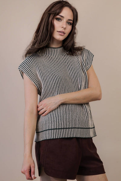 Two Tone Ribbed Knit Sweater Vest