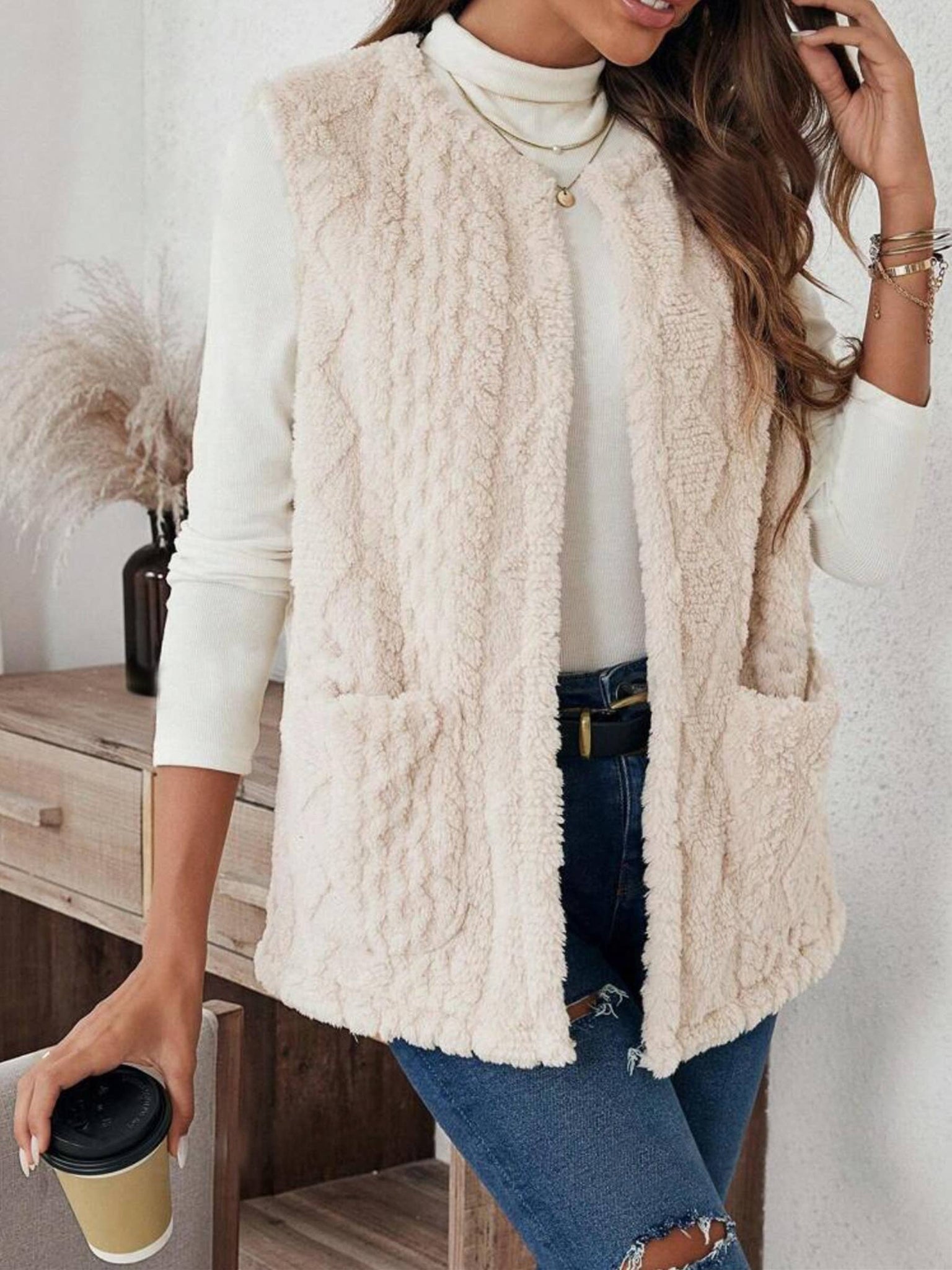 Double Sided Plush Pocket Casual Vest