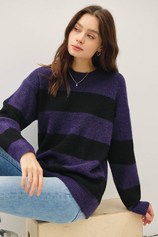 OVERSIZED LARGE HORZIONTAL STRIPED SWEATER