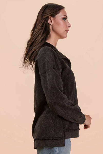 Mock Neck Mineral Washed Top