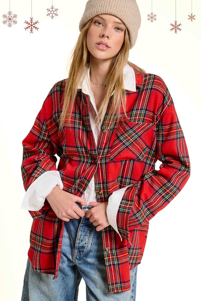 Loose Fit Button Down Soft Fabric Plaid Shirts
