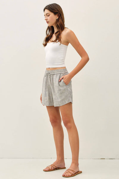LINEN BLEND STRIPED PULL ON SHORTS