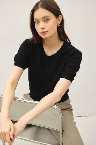 POINTELLE SHORT SLEEVE CARDIGAN