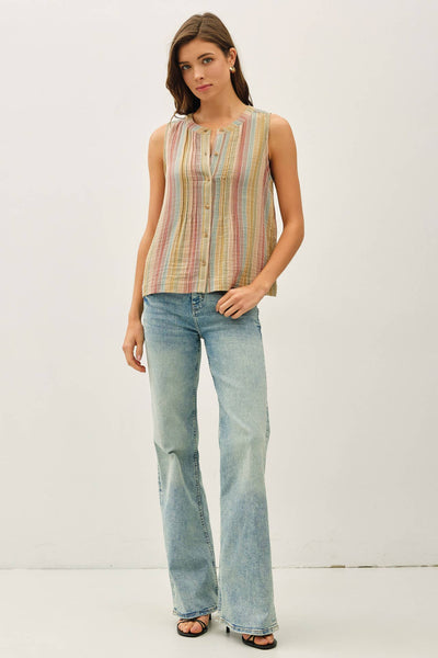 MULTI COLOR STRIPED GAUZE TOP