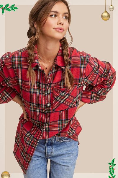 Loose Fit Button Down Soft Fabric Plaid Shirts