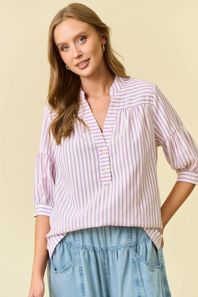 STRIPED PUFF SLEEVE PULLOVER TOP