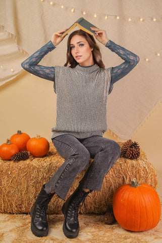 Two Tone Ribbed Knit Sweater Vest