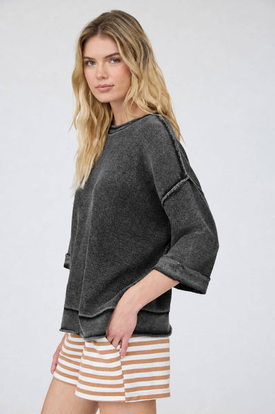 WASHED INVERTED SEAM SHORT SLEEVE TOP