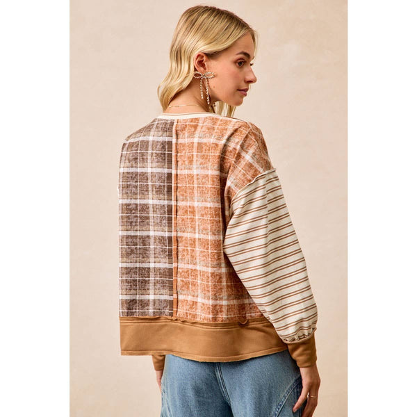 PLAID AND STRIPE MIX AND MATCH TOP