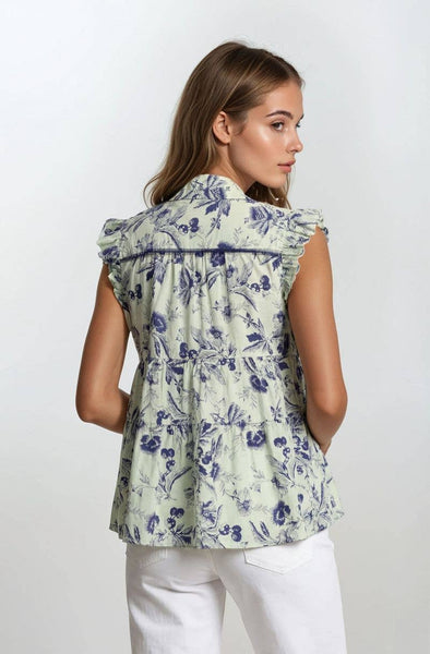 RUFFLE SHORT SLEEVE TIERED BLOUSE