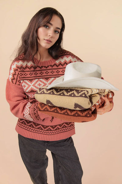 Western Graphic Oversized Knit Sweater Top