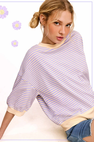 Loose Fit Striped Short Sleeve Top