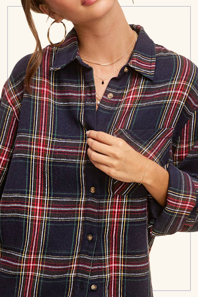 Loose Fit Button Down Soft Fabric Plaid Shirts