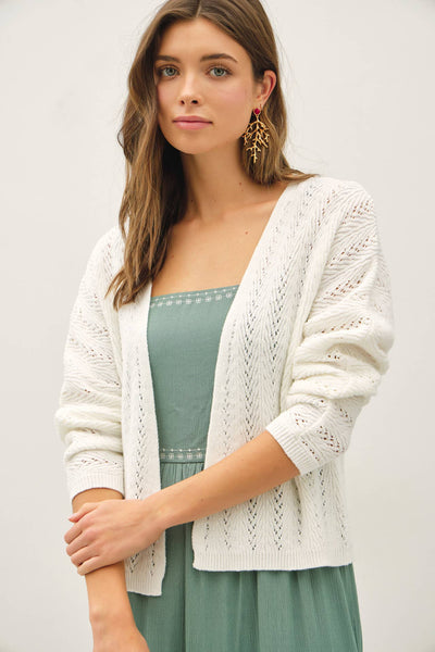 CROCHET KNIT BOXY CROPPED OPEN CARDIGAN